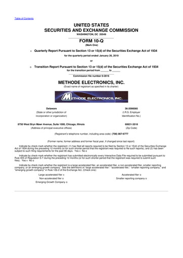Thumbnail Methode Electronics
 10-Q Quarterly Report FY2019 