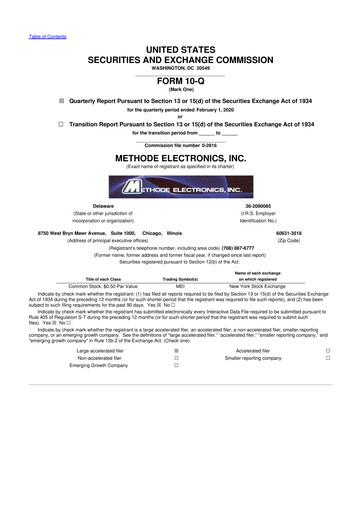 Thumbnail Methode Electronics
 10-Q Quarterly Report FY2020 