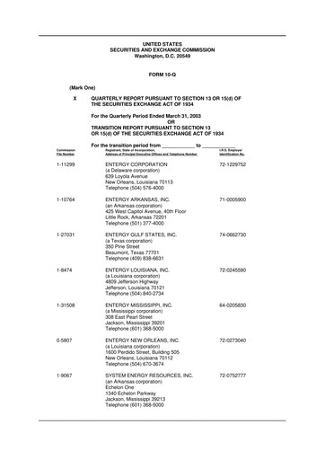 Thumbnail Entergy 10-Q Quarterly Report FY 