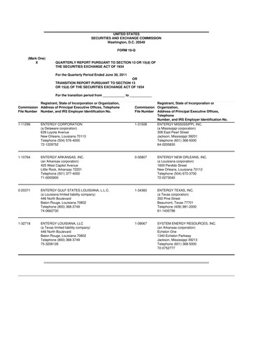 Thumbnail Entergy 10-Q Quarterly Report FY2011 