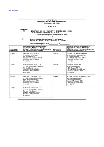 Thumbnail Entergy 10-Q Quarterly Report FY2021 
