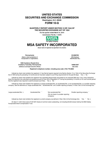 Thumbnail MSA Safety 10-Q Quarterly Report FY2014 