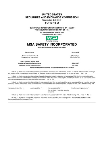 Thumbnail MSA Safety 10-Q Quarterly Report FY2014 