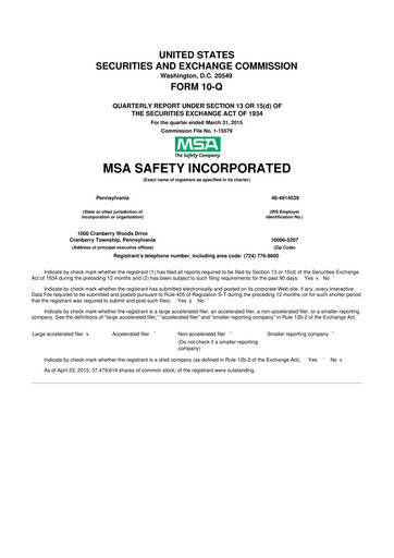 Thumbnail MSA Safety 10-Q Quarterly Report FY2015 