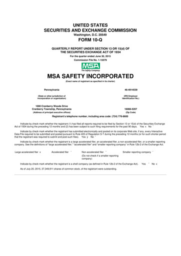 Thumbnail MSA Safety 10-Q Quarterly Report FY2015 