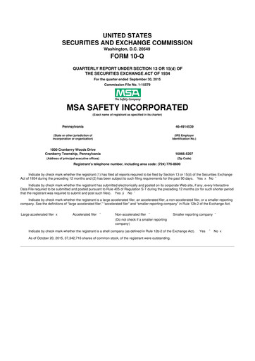 Thumbnail MSA Safety 10-Q Quarterly Report FY2015 