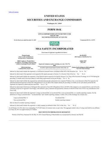 Thumbnail MSA Safety 10-K Annual Report 2015