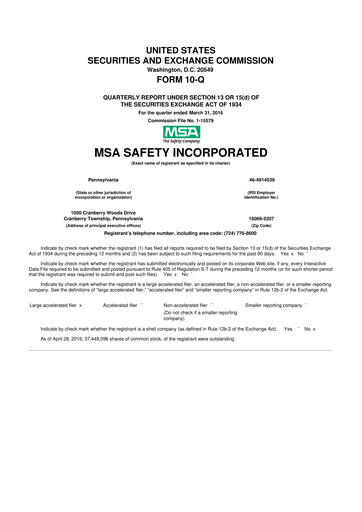 Thumbnail MSA Safety 10-Q Quarterly Report FY2016 