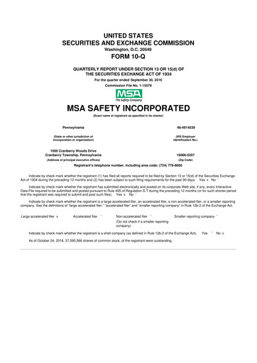 Thumbnail MSA Safety 10-Q Quarterly Report FY2016 