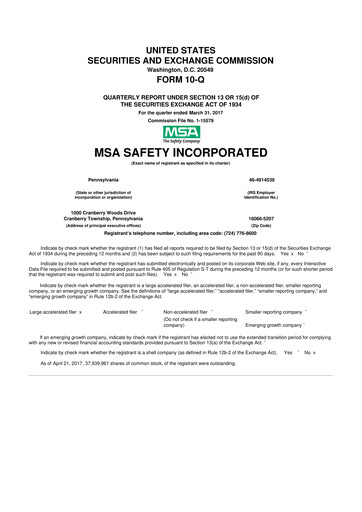 Thumbnail MSA Safety 10-Q Quarterly Report FY2017 