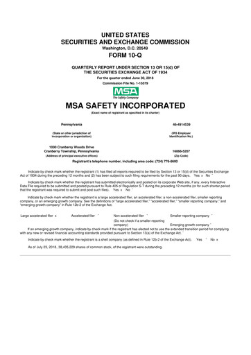 Thumbnail MSA Safety 10-Q Quarterly Report FY2018 