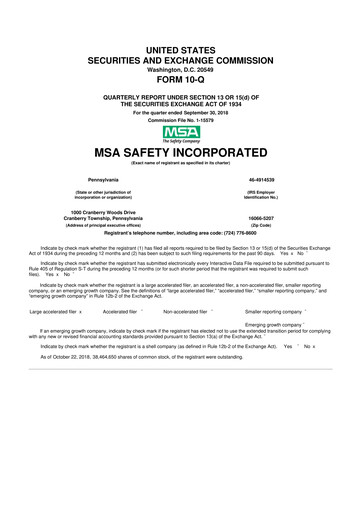 Thumbnail MSA Safety 10-Q Quarterly Report FY2018 