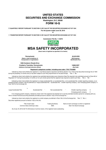 Thumbnail MSA Safety 10-Q Quarterly Report FY2019 