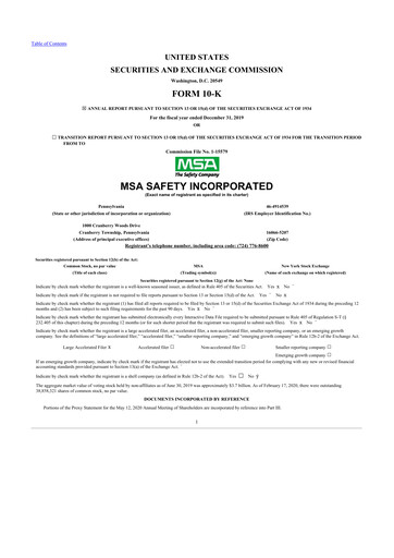 Thumbnail MSA Safety 10-K Annual Report 2019