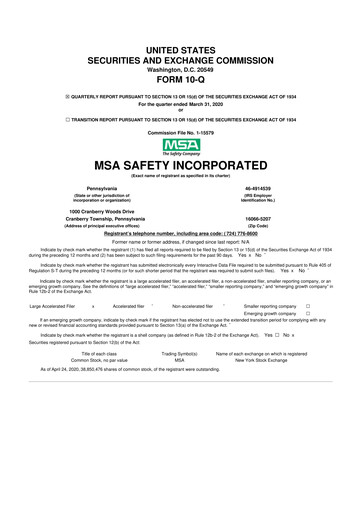 Thumbnail MSA Safety 10-Q Quarterly Report FY2020 