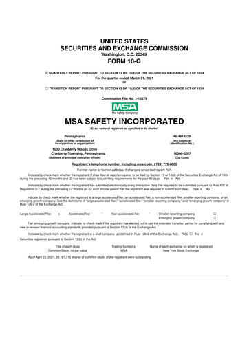 Thumbnail MSA Safety 10-Q Quarterly Report FY2021 