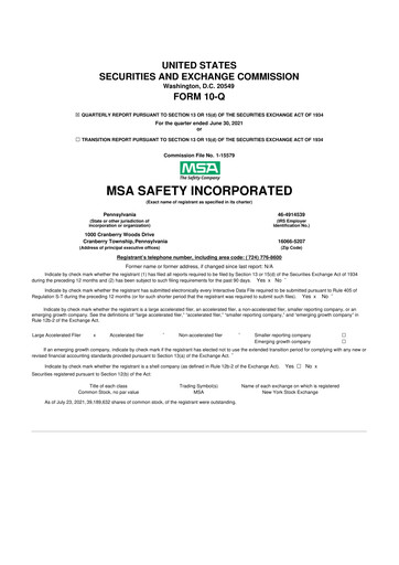 Thumbnail MSA Safety 10-Q Quarterly Report FY2021 