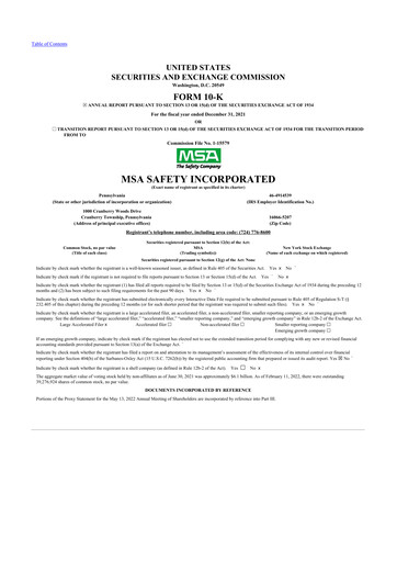 Thumbnail MSA Safety 10-K Annual Report 2021