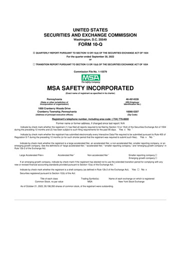Thumbnail MSA Safety 10-Q Quarterly Report FY2022 