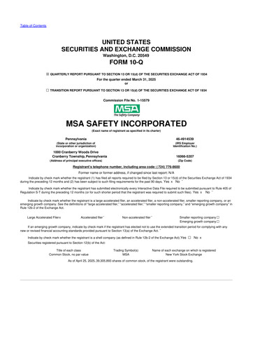 Thumbnail MSA Safety 10-Q Quarterly Report FY2025 