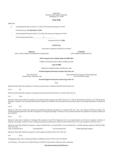 Thumbnail Allete 10-K Annual Report 2010