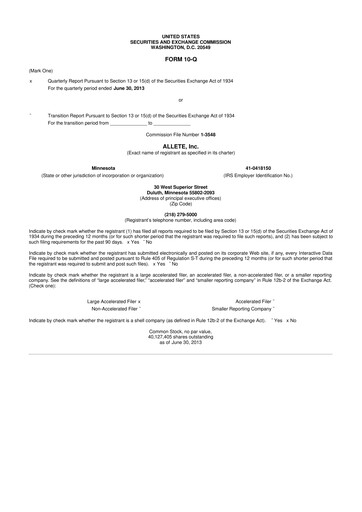 Thumbnail Allete 10-Q Quarterly Report FY2013 