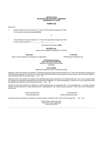 Thumbnail Allete 10-Q Quarterly Report FY2016 