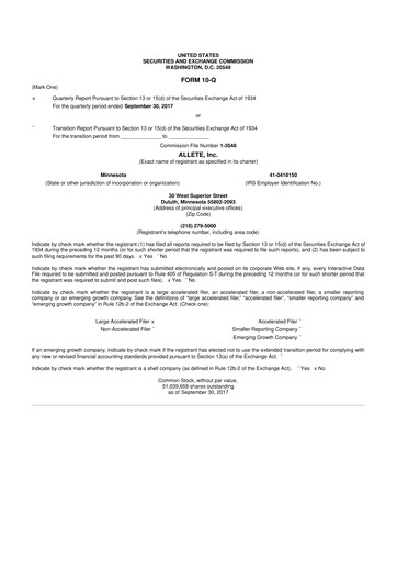 Thumbnail Allete 10-Q Quarterly Report FY2017 