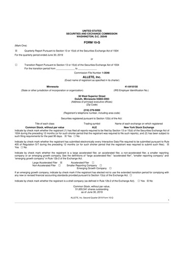 Thumbnail Allete 10-Q Quarterly Report FY2019 