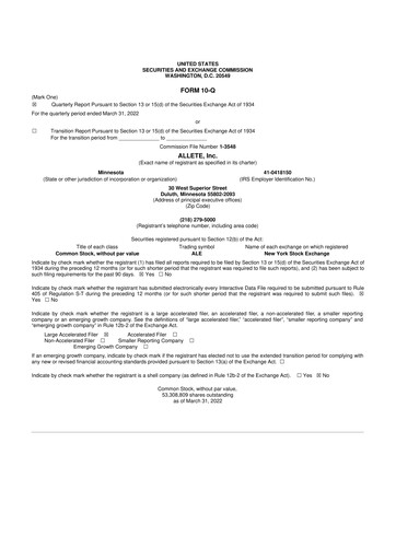 Thumbnail Allete 10-Q Quarterly Report FY2022 