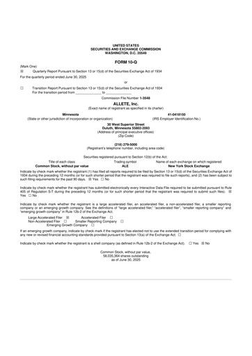 Thumbnail Allete 10-Q Quarterly Report FY2025 
