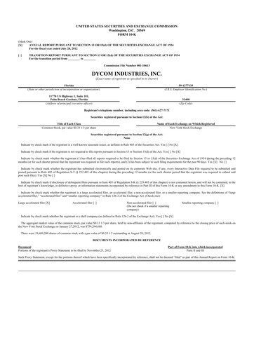 Thumbnail Dycom Industries 10-K Annual Report 2012