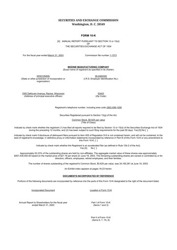 Thumbnail Modine Manufacturing
 10-K Annual Report 