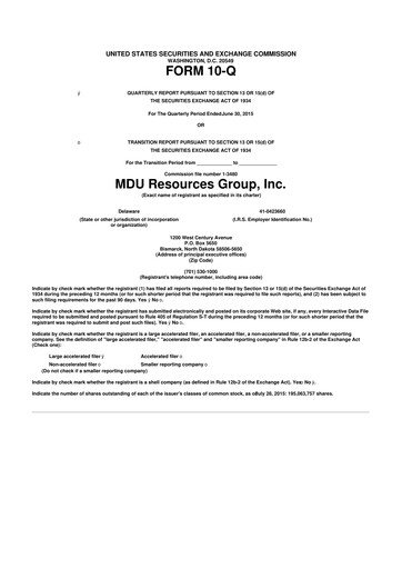 Thumbnail MDU Resources
 10-Q Quarterly Report FY2015 