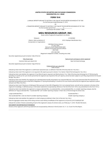 Thumbnail MDU Resources
 10-K Annual Report 2015