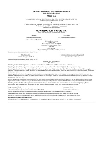 Thumbnail MDU Resources
 10-K Annual Report 2016