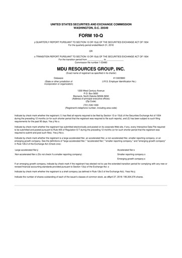 Thumbnail MDU Resources
 10-Q Quarterly Report FY2018 