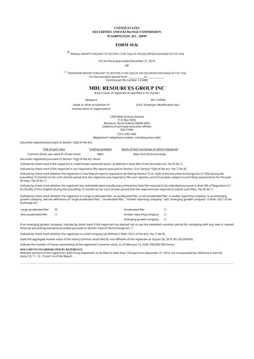 Thumbnail MDU Resources
 10-K Annual Report 2019