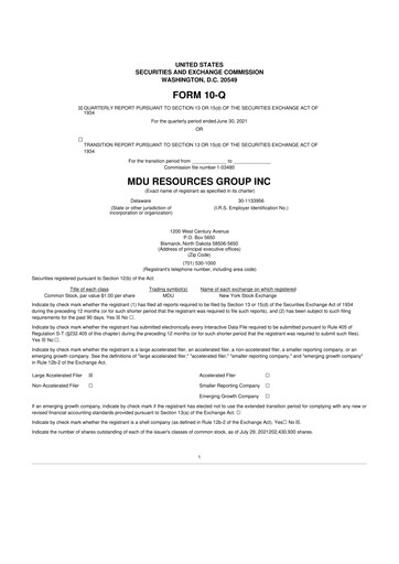 Thumbnail MDU Resources
 10-Q Quarterly Report FY2021 