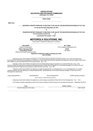 Thumbnail Motorola Solutions
 10-Q Quarterly Report FY2013 