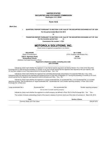 Thumbnail Motorola Solutions
 10-Q Quarterly Report FY2014 
