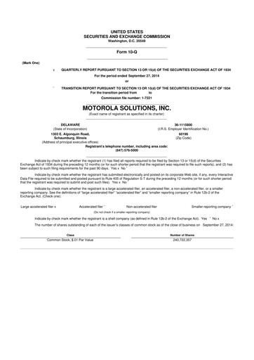 Thumbnail Motorola Solutions
 10-Q Quarterly Report FY2014 