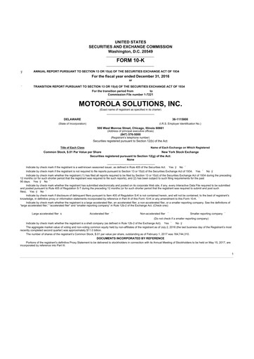 Thumbnail Motorola Solutions
 10-K Annual Report 2016