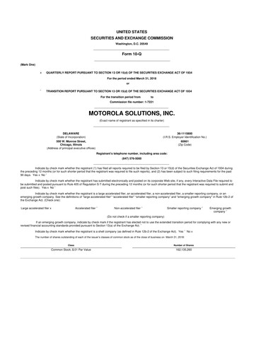Thumbnail Motorola Solutions
 10-Q Quarterly Report FY2018 