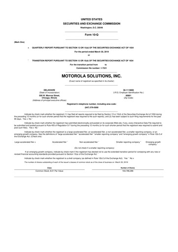 Thumbnail Motorola Solutions
 10-Q Quarterly Report FY2019 