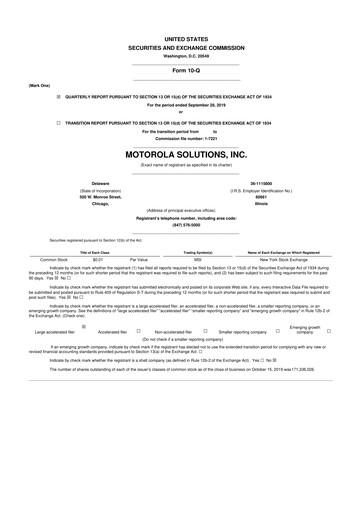 Thumbnail Motorola Solutions
 10-Q Quarterly Report FY2019 