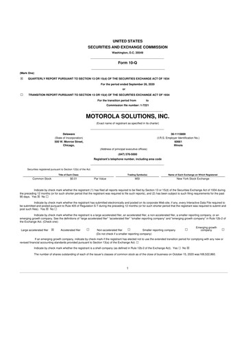 Thumbnail Motorola Solutions
 10-Q Quarterly Report FY2020 