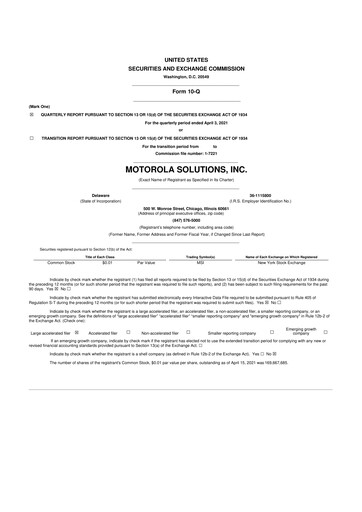 Thumbnail Motorola Solutions
 10-Q Quarterly Report FY2021 