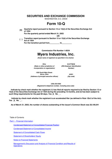 Thumbnail Myers Industries 10-Q Quarterly Report FY 