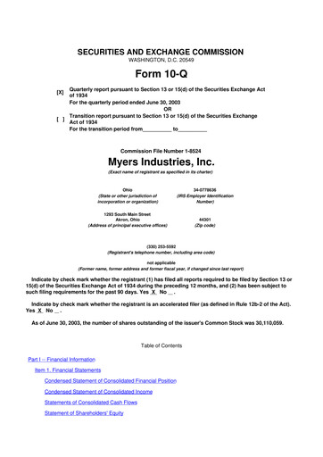 Thumbnail Myers Industries 10-Q Quarterly Report FY 